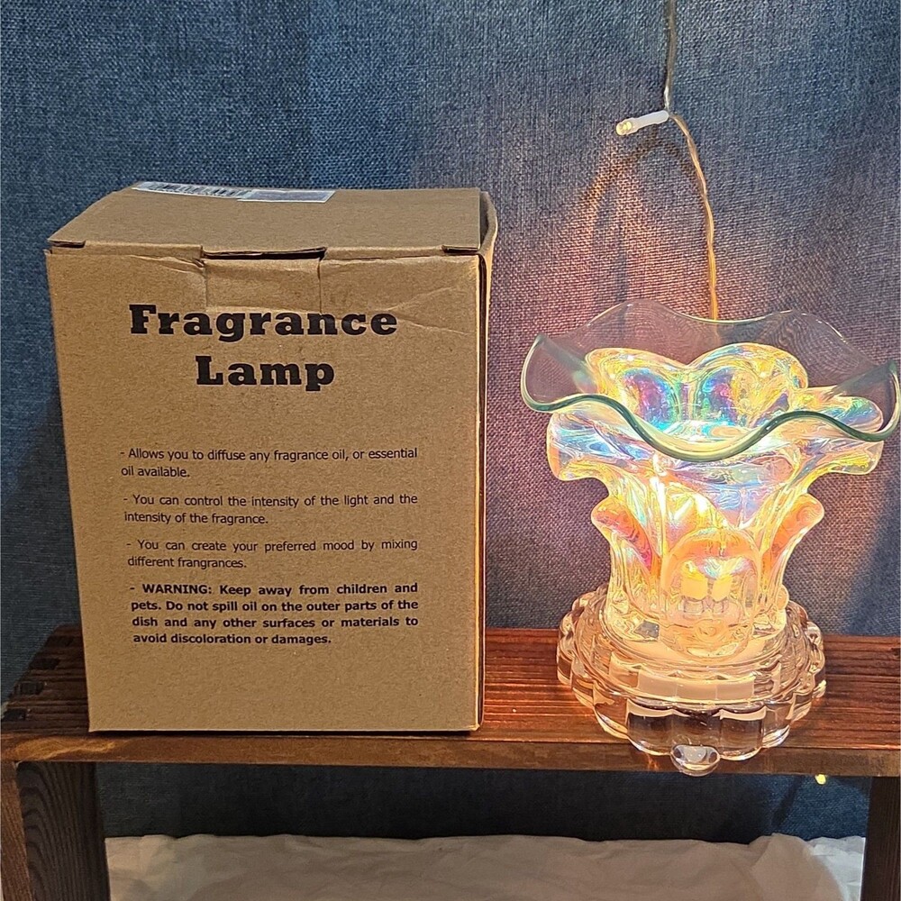Iridescent Glass Hibiscus Electric Wax Warmer Fragrance Lamp - Picture 3 of 16